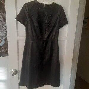 Leon Max Lamb Leather Dress NWT Black Fit N Flare Size 8